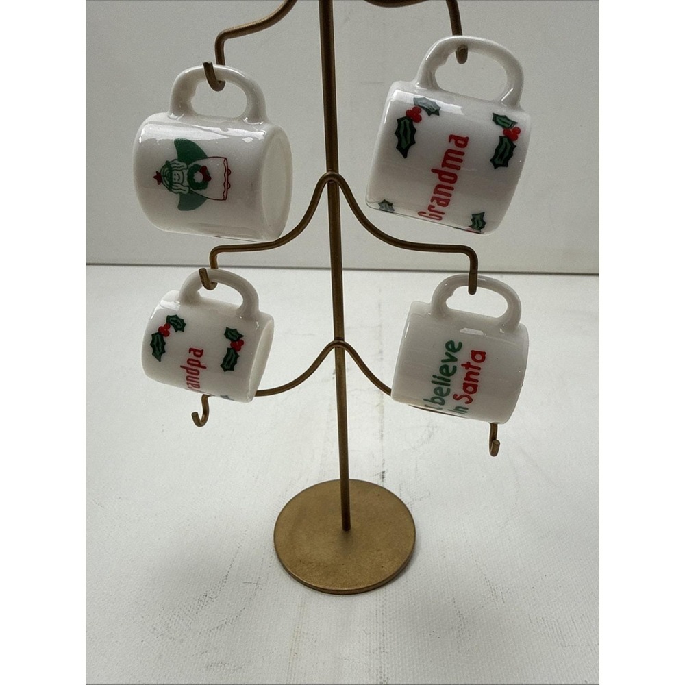VTG Ganz Mini Mug‎ Christmas Tree Ornament Set 4 Miniature Porcelain Holiday Cup